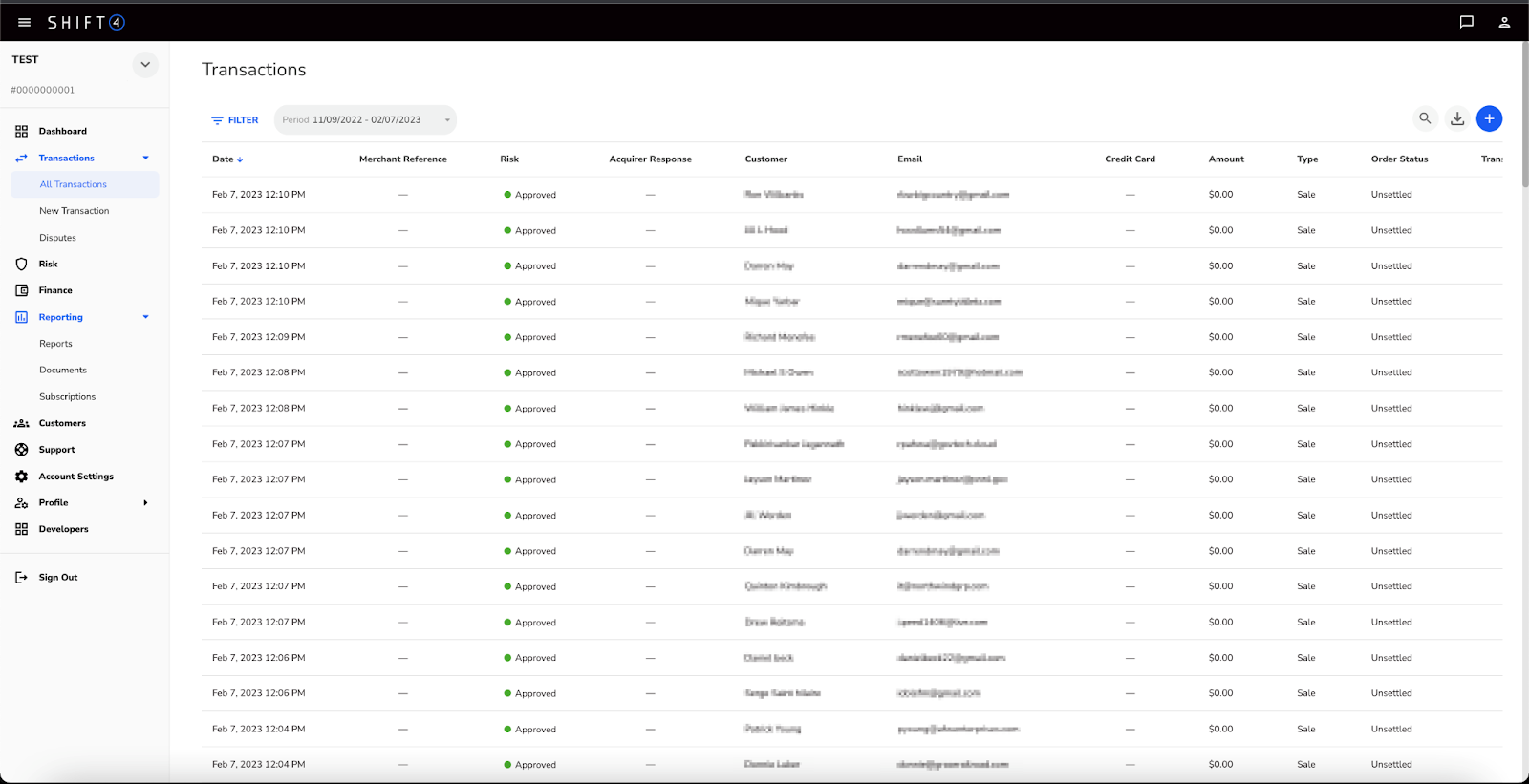 Transactions Page for Online Payments in Lighthouse Business Manager