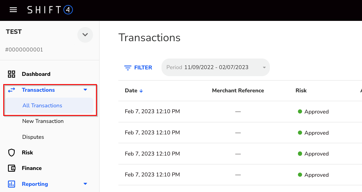 Transactions Page for Online Payments in Lighthouse Business Manager
