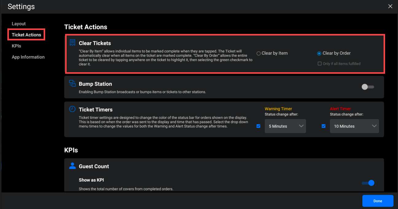 Set up Clear Ticket Settings for Expo Stations on SkyTab KDS Shift4