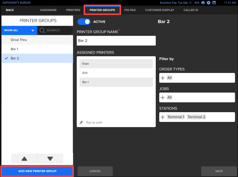 Set up Printers into Groups on SkyTab POS Shift4 Knowledge