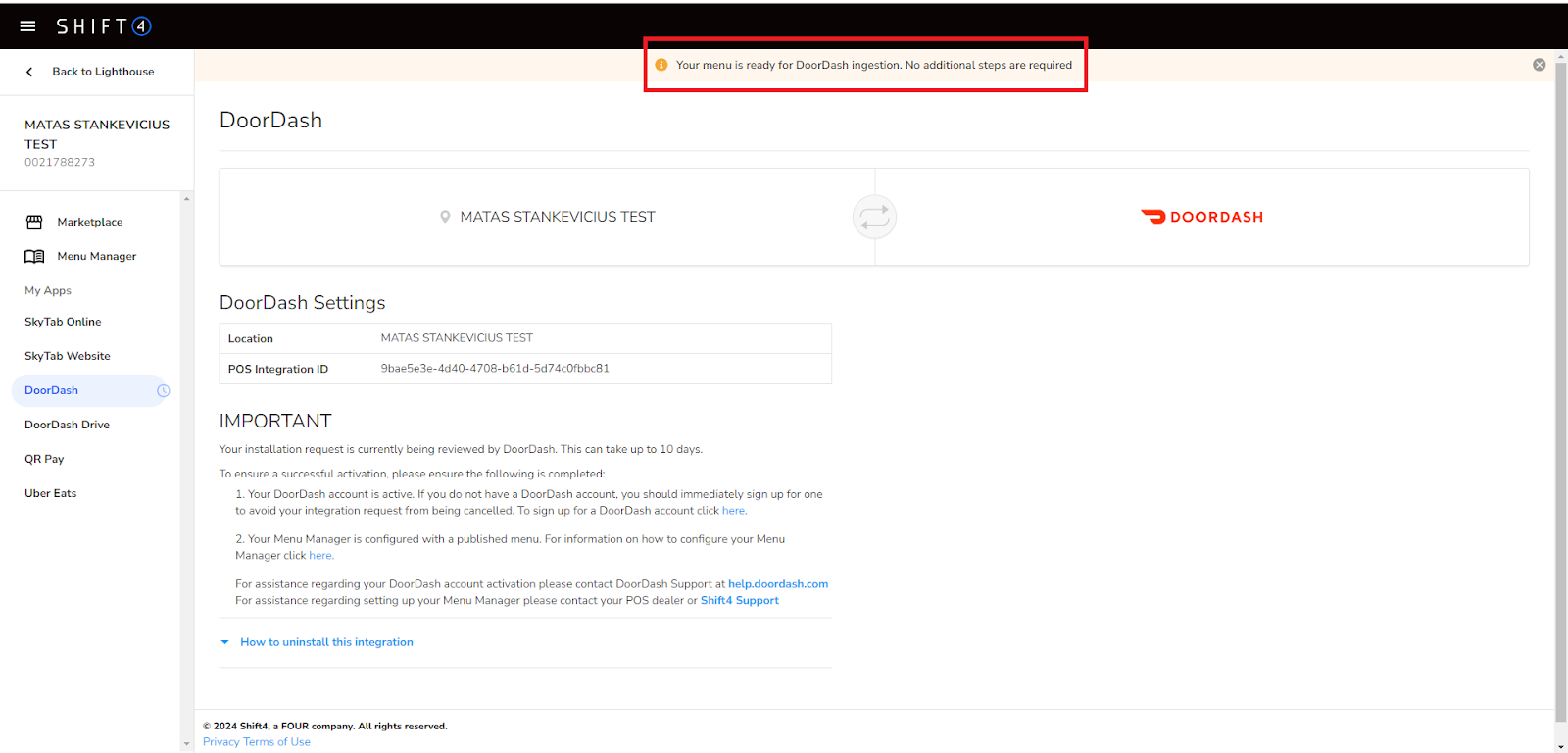 DoorDash Marketplace Installation Guide Shift4 Knowledge