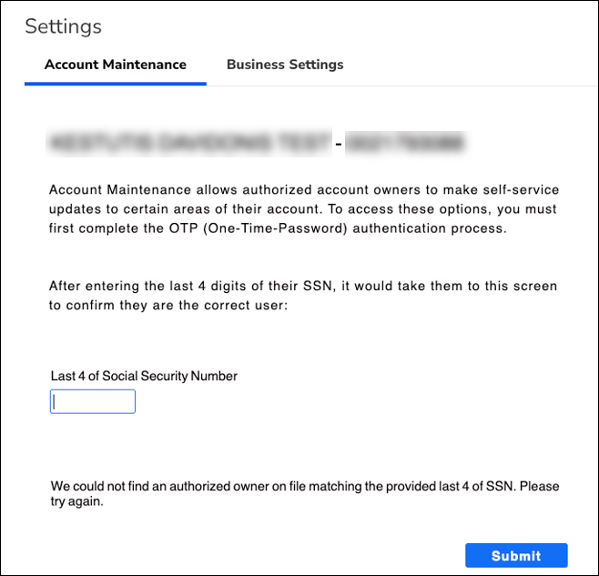 Customer hub Social secury incorrect.png