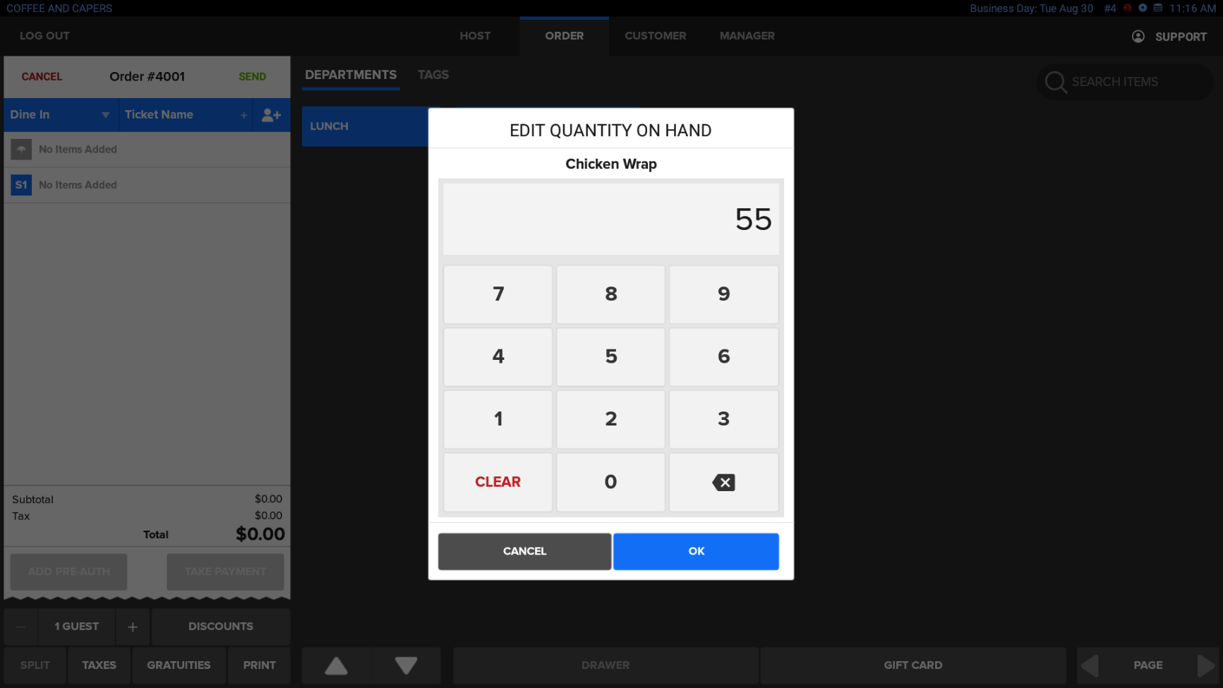 Change Quantity on Hand Using Long Press for a Menu Item on SkyTab POS ...